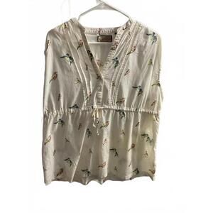 Legacy Falls Novelty Print Sleeveless Blouse with Pintucks and Birds  Size Large